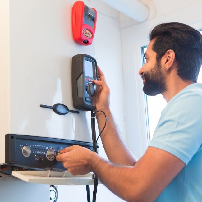 Chauffagiste réglant une installation